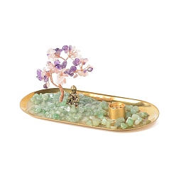 Аметист Натуральный аметист, деньги и розовый кварц, дерево, скульптура Будды, курильница для благовоний и натуральный зеленый авантюрин на подносах для богатства, удачи, йога медитация домашний декор, 180x100x84.5 мм