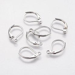 Stainless Steel Color 304 Stainless Steel Leverback Earring Findings, with Loop, Stainless Steel Color, 15x11x2mm, Hole: 1.5mm, Pin: 0.6mm