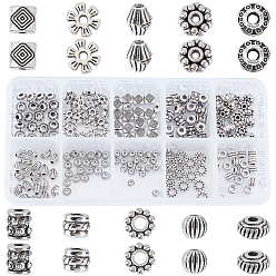 Antique Silver Tibetan Style Alloy Spacer Beads, Mixed Shapes, Antique Silver, 200pcs/box