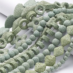 Темный Морско-зеленый Бусы из натуральной лавы, окрашенные, разнообразные, темно-зеленый, 6~40x6~32x6~12 мм, отверстие : 2~4 мм, около 8~66 шт / нитка, 14.17 дюйм ~ 16.53 дюйм