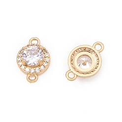 Прозрачный Подвески-соединители из светло-золотой латуни с паве из кубических цирконий, плоские круглые ссылки, прозрачные, 15x9.5x7 мм, отверстия : 1.4 mm и 1.8 мм