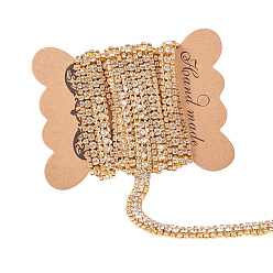 Crystal Brass Rhinestone Strass Chains, Three Rows Three Rows Rhinestone Cup Chain, Golden, Crystal, 8x3.5mm, 2Yards/set