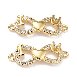 Real 18K Gold Plated Brass Micro Pave Clear Cubic Zirconia Links Connectors, Infinity with Heart, Valentine's Day, Real 18K Gold Plated, 8.5x23x2mm, Hole: 1.4mm