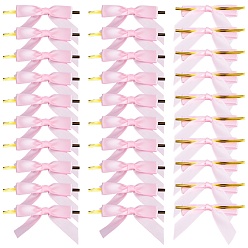 Pink 80Pcs Polyester Packaging Ribbon Bows, Gift Pull Bows, with Iron Wire Twist Ties, for DIY Gift Wrap Decoration, Wedding Candy Party Decoration, Butterfly, Pink, 62x102x7mm