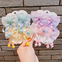 Random Color Random Styles Cloth Metallic Alligator Hair Clips, with Acrylic Beads, Flower, Children's Day Jewelry, Random Color, 70~82x60x14~15mm, 2pcs/card
