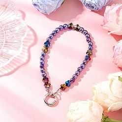 Платина Гальванизированные прозрачные стеклянные подвесные украшения, круглые, с цинкового сплава, платина, 315 мм, бисер: 8 мм / 10x10x7 мм