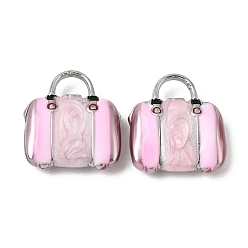 Pink 316 хирургические эмалевые подвески из нержавеющей стали, подвески для сумочек, цвет нержавеющей стали, розовые, 17x15.5x5 мм, отверстие : 3x5 мм