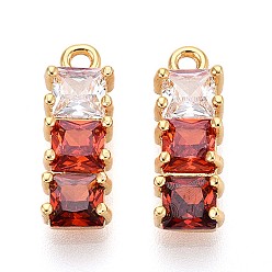 Rectangle Латунные микро проложить кубического циркония прелести, долговечный, без никеля , реальный 18 k позолоченный, прямоугольные, 15x5.5x3.5 мм, отверстие : 1.4 мм