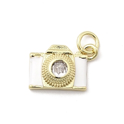 Белый Латунные микро проложить кубического циркония подвески, прелести камеры, с прыгающим кольцом и эмалью, без кадмия и без свинца, стойки покрытие, долговечный, реальный 18 k позолоченный, белые, 10x14x5 мм, отверстие : 3.4 мм
