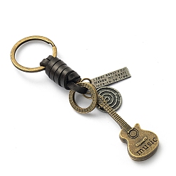 Musical Instruments Punk Style Woven Cow Leather Alloy Pendant Keychain, for Car Key Pendant, Musical Instruments Pattern, 12cm, pendant: 5.5cm