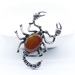 Красный Агат Природные сердолик большие подвески, Подвески в виде скорпиона из старинного серебряного сплава, 51x38 мм