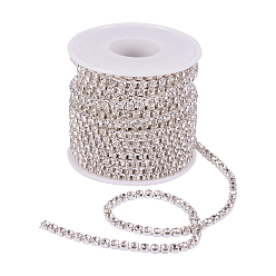 Crystal Brass Rhinestone Strass Chains, with Spool, Rhinestone Cup Chains, Silver Color Plated, Crystal, 3.5mm, about 10yards/roll