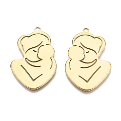 Echt 18 k vergoldet Ionenbeschichtung (IP) 201 Edelstahlanhänger, Mutter & Kind, echt 18 k vergoldet, 37.5x24.5x1 mm, Bohrung: 2 mm