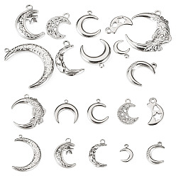 Stainless Steel Color 20Pcs 2Bags 304 Stainless Steel Pendants, Moon Charm, Stainless Steel Color, 13~34x8.5~23x2~3mm, Hole: 1.5~2.5mm, 10pcs/bag