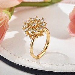 Цветок Вращающиеся кольца для женщин, латунные кольца-спиннеры с микро-паве и прозрачным кубическим цирконием, цветок, внутренний диаметр: 17.5 мм, Цветок: 15x15 мм