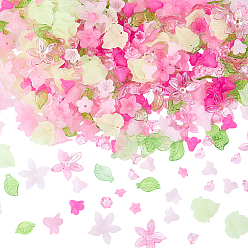 Pink DIY Flower Leaf Findings Kits, Including Acrylic Beads & Pendants, Acrylic Bead Caps, Pink, 26x27x6mm, Hole: 1.8mm