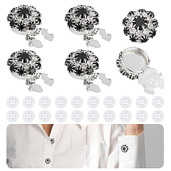 Jet 6Pcs Brass Rhinestone Cufflinks, Flower, 20Pcs 4-Hole Plastic Buttons, Flat Round, Jet, 21.5x14.5mm, Hole: 6mm