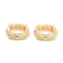 Настоящее золото 18K Латунные бусины-проставки из зеленого микропаве с кубическим цирконом, без кадмия, без никеля и без свинца, квадратный, реальный 18 k позолоченный, 14x14x4 мм, отверстие : 1.5 мм