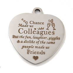 Нержавеющая Сталь Цвет Не тускнеющие 201 подвески из нержавеющей стали, Подвески для сообщений на тему друзей, сердце со словами-подвесками, цвет нержавеющей стали, 30.5x29x2 мм, отверстие : 3 мм