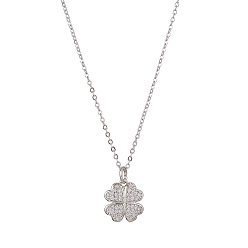 Нержавеющая Сталь Цвет Ожерелья с подвесками из латуни клевер с микропаве и кубическим цирконием, 304 ожерелья из троса из нержавеющей стали для женщин, цвет нержавеющей стали, 15.94 дюйм (40.5 см)