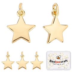 Real 18K Gold Plated 20Pcs Brass Pendants, Long-Lasting Plated, Star Charms, with Jump Ring, Real 18K Gold Plated, 22mm