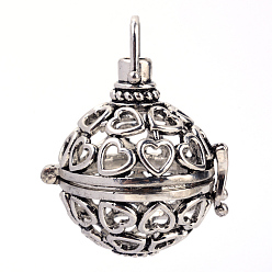 Античное Серебро Подвески из латуни, без никеля , для ожерелья, полые круглые с сердцем, античное серебро, 30x29x24 мм, отверстие : 5x6 мм, внутренней меры: 19 мм