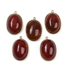 Красный Агат Подвески из натурального сердолика (окрашенные и нагретые), 304 из нержавеющей стали овальные амулеты, реальный 14 k позолоченный, 22x14.5~15x6.5~8 мм, отверстие : 1.5 мм