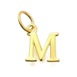 Letter M 925 стерлингов серебряные подвески, реальный 18 k позолоченный, буквы, Буква М, 10x9x1 мм, отверстие : 4 мм