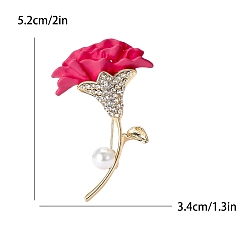 Deep Pink Alloy with Cloth Brooches, with Plastic Imitation Pearl, Flower, Deep Pink, 52x34mm