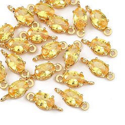 Yellow SHEGRACE Brass Pave Cubic Zirconia Oval Connector Charms, Cadmium Free & Nickel Free & Lead Free, Long-Lasting Plated, Real 18K Gold Plated, Yellow, 11.5x4.5x4mm, Hole: 1mm and 1.2mm
