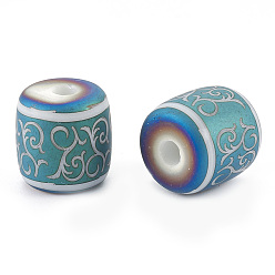 Зеленое Покрытие Гальванические стеклянные бусины, матовые, бочка с лозой, зеленый покрытием, 12x11.5 мм, отверстия: 3 mm, 100 шт / пакет