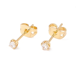 Real 18K Gold Plated Tiny Clear Cubic Zirconia Square Stud Earrings, Brass Jewelry for Women, Lead Free & Cadmium Free, Real 18K Gold Plated, 2.5x2.5mm, Pin: 0.7mm