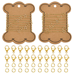 Настоящее золото 18K Наборы для изготовления ожерелий, 1 латунные звенья m star & moon, 60 прыгающие кольца из нержавеющей стали и застежки-клешни из цинкового сплава., реальный 18 k позолоченный, легкосплавные застежки в виде когтей лобстера: 20 шт.