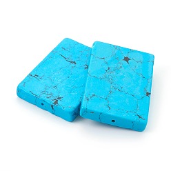 Turquesa Sintético Cuentas de turquesa sintéticos, Rectángulo, 45~45.5x32~32.5x7 mm, agujero: 1.5 mm