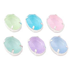 Серебро Овал пришиваем стразами, матовое стекло k9 со стразами, многожильных ссылки, с латунной фурнитурой , разноцветные, серебряные, 18x13x8 мм