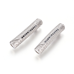 Platinum Brass Micro Pave Cubic Zirconia Beads, Long-Lasting Plated, Tube Beads, Black, Platinum, 30x6mm, Hole: 4mm