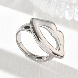Stainless Steel Color 304 Stainless Steel Finger Rings for Women, Lip, Stainless Steel Color, 14.5x26mm, US Size 7(17.3mm)