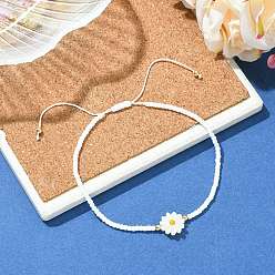 Белый Браслеты регулируемые, украшенные натуральными пресноводными ракушками и стеклянным бисером., браслеты из нейлоновой нити, плетеные из шнура, для женщин, маргаритка, белые, внутренний диаметр: 2.05~3.07 дюйм (5.2~7.8 см)