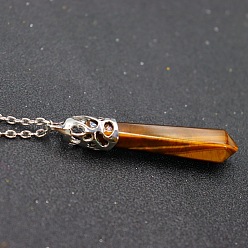 Тигровый глаз Ожерелья с подвесками в виде пули из натурального тигрового глаза, пуля голова, ожерелья-цепочки из сплава, платина, 15.75 дюйм (40 см)