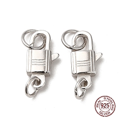 Platinum Anti-Tarnish Rhodium Plated 925 Sterling Silver Lobster Claw Clasps, Lock with 925 Stamp, Platinum, 14x7x3mm
