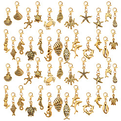 Золотой 48шт 24 стиль сплав подвесные украшения, океанские темы, Сплав с застежками когтя омара, золотые, 28~40 мм, 2 шт / стиль