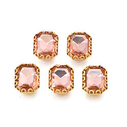 Индийский Красный Шить на горный хрусталь, прозрачные стеклянные стразы, с настройками железного зубца, граненые, прямоугольные, Индийская красная, 11x9x4.5 мм, отверстие : 0.9 мм