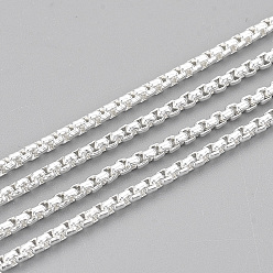 Silver 304 Stainless Steel Box Chains, Venetian Chains, Unwelded, with Spool, Silver Color Plated, 2x2x1mm, about 32.8 Feet(10m)/roll