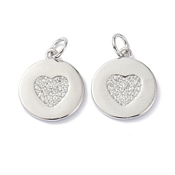 Платина Латуни циркония кубической подвески, с целью перехода в кольце, долговечный, без свинца и без кадмия, плоские круглые с сердечками, Реальная платина, 15.7x13.7x1.7 мм
