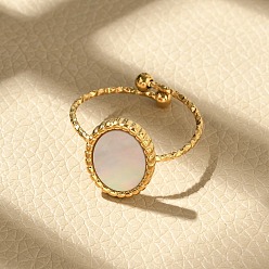 Настоящее золото 18K Овальные 304 кольца-манжеты из нержавеющей стали белого цвета для женщин, ионное покрытие (ip), реальный 18 k позолоченный, 13x10.5 мм, внутренний диаметр: регулируемый