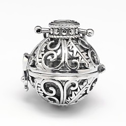 Античное Серебро Латунные полые круглые подвески, для ожерелья, античное серебро, 26x25x22 мм, отверстия: 9x3.5 мм, внутренний: 18 мм