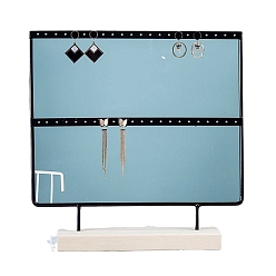 Черный 2-ярусные стенды для железных сережек с деревянным основанием, Настольный органайзер для украшений для хранения сережек, прямоугольные, чёрные, 25x7x27 см