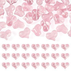 Pearl Pink 30Pcs Transparent Glass Beads, Heart, Pearl Pink, 14x17x9mm, Hole: 1.4mm