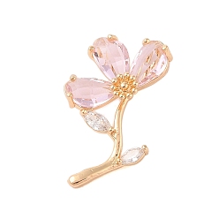Бледно-Розовый Латунь стекло кулоны, цветок, граненые, золотые, розовый жемчуг, 31x19x8 мм, отверстие : 5x3 мм