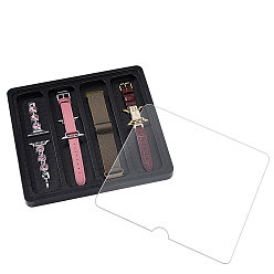 Черный 4-деревянные футляры для хранения ремешков для часов с видимой крышкой, квадратный, чёрные, 19.8x18.8x1.55 см